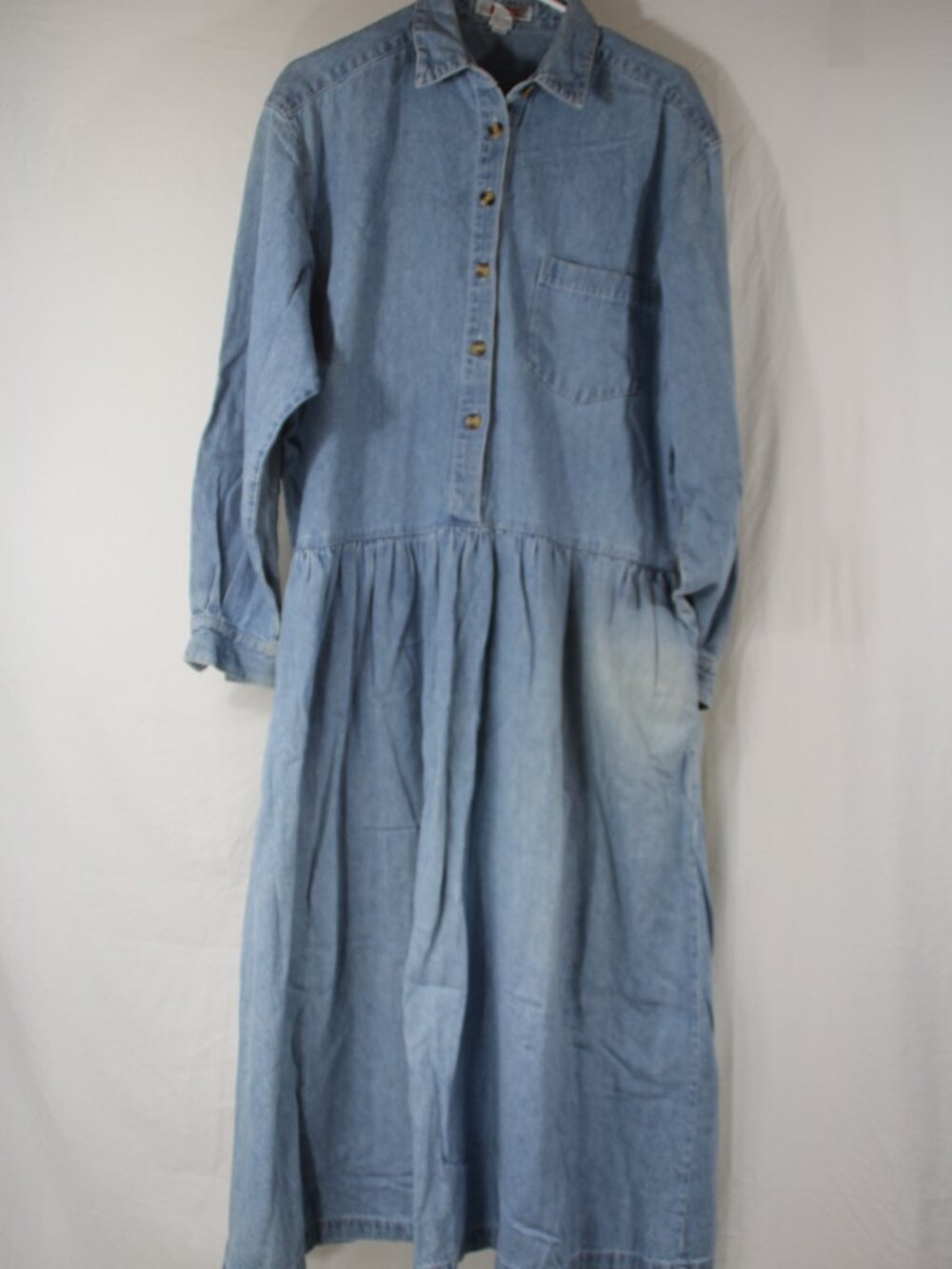 FADS Denim Button Down Dress With Side Pockets Sz S Oversized Vintage Distressed
